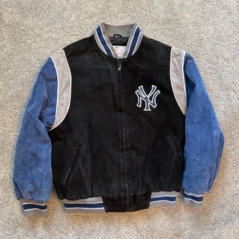 G-III Carl Banks New York Yankees Suede Varsity Jacket Mens M Black Blue MLB